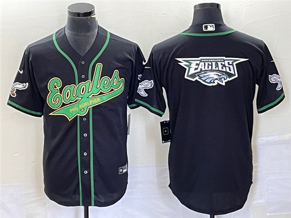 Philadelphia Eagles Black Team Big Logo Cool Base Stitched Baseball Jersey